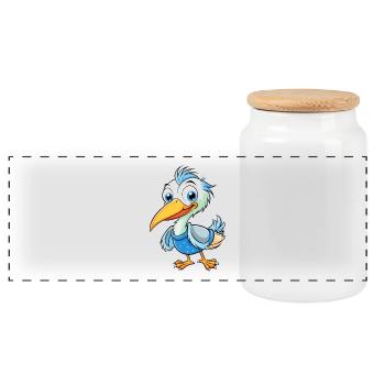 Héron mignon personnage de dessin animé Kawaii Clipart - Boîte à biscuits avec couvercle en bois - blanc - Devant