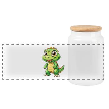 Komodowaran Cartoon Figur Kawaii Clipart - Panorama Keksdose mit Holzdeckel - Weiß - Vorne