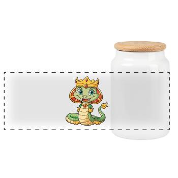 König Kobra Niedliche Zeichentrickfigur Kawaii Clipart - Panorama Keksdose mit Holzdeckel - Weiß - Vorne