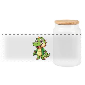 crocodile mignon personnage de dessin animé Kawaii Clipart - Boîte à biscuits avec couvercle en bois - blanc - Devant