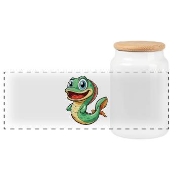 Eel Cute Cartoon Character Kawaii Clipart - Panoramic Cookie Jar with Wooden Lid - white - Front