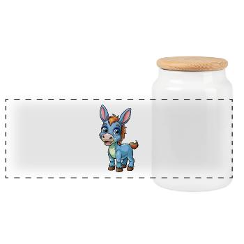 Donkey Cute Cartoon Character Kawaii Clipart - Panoramic Cookie Jar with Wooden Lid - white - Front