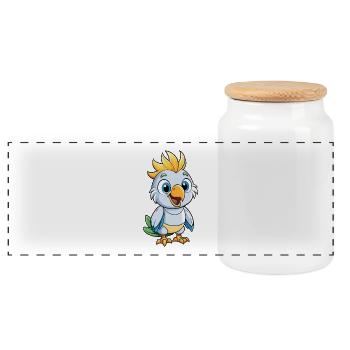 cacatoès mignon personnage de dessin animé kawaii clipart - Boîte à biscuits avec couvercle en bois - blanc - Devant