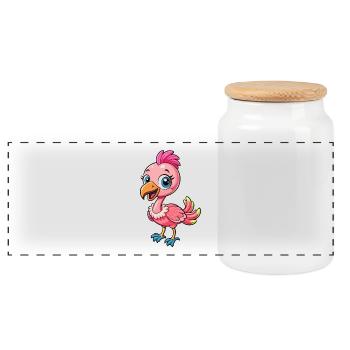 flamant rose mignon personnage de dessin animé Kawaii Clipart - Boîte à biscuits avec couvercle en bois - blanc - Devant