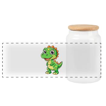Dinosaur Cute Cartoon Character Kawaii Clipart - Panoramic Cookie Jar with Wooden Lid - white - Front