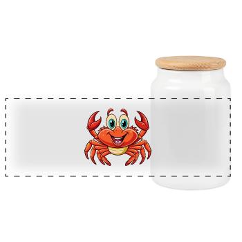 Crab Cute Cartoon Character Kawaii Clipart - Panoramic Cookie Jar with Wooden Lid - white - Front