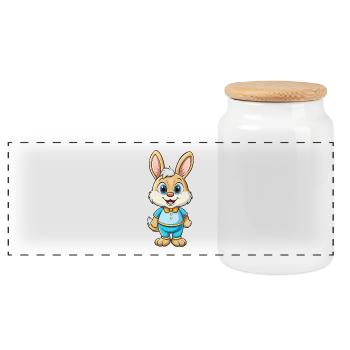 Lapin mignon personnage de dessin animé Kawaii Clipart - Boîte à biscuits avec couvercle en bois - blanc - Devant