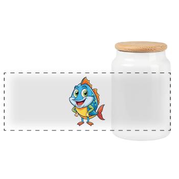 Brill Fish Cute Cartoon Character Kawaii Clipart - Panoramic Cookie Jar with Wooden Lid - white - Front