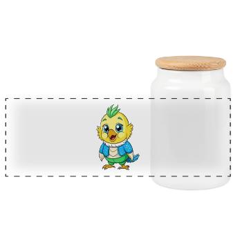 Perruche perruche mignon personnage de dessin animé Kawaii Clipart - Boîte à biscuits avec couvercle en bois - blanc - Devant