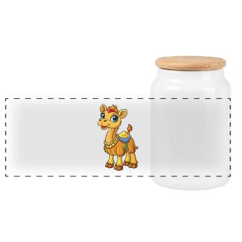 Kamel Niedliche Zeichentrickfigur Kawaii Clipart - Panorama Keksdose mit Holzdeckel - Weiß - Vorne