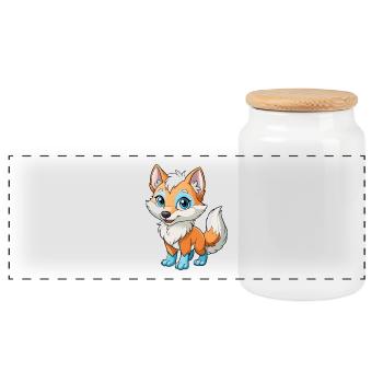 Arctic Fox Cute Cartoon Character Kawaii Clipart - Panoramic Cookie Jar with Wooden Lid - white - Front