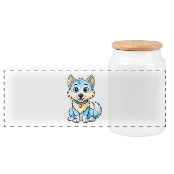 Arctic Wolf Niedliche Zeichentrickfigur Kawaii Clipart - Panorama Keksdose mit Holzdeckel - Weiß - Vorne
