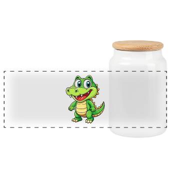 Alligator Niedliche Zeichentrickfigur Kawaii Clipart - Panorama Keksdose mit Holzdeckel - Weiß - Vorne