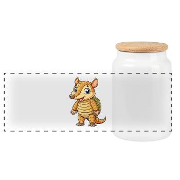 Armadillo Cute Cartoon Character Kawaii Clipart - Panoramic Cookie Jar with Wooden Lid - white - Front