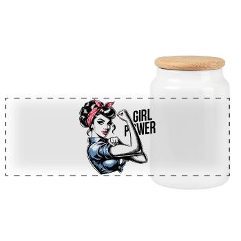 Frauenpower Stärke Frau Rockabilly Geschenk - Panorama Keksdose mit Holzdeckel - Weiß - Vorne