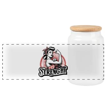 Strength Strong Woman Rockabilly Gift - Panoramic Cookie Jar with Wooden Lid - white - Front