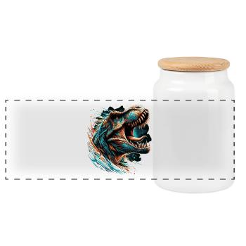 Cadeau de dinosaure T-Rex rugissant - Boîte à biscuits avec couvercle en bois - blanc - Devant