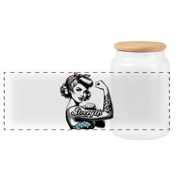 Strength Strong Woman Rockabilly Gift - Panoramic Cookie Jar with Wooden Lid - white - Front