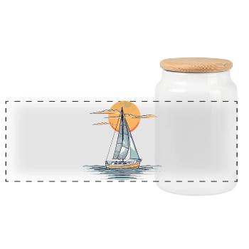 Segelboot Skizze - Panorama Keksdose mit Holzdeckel - Weiß - Vorne