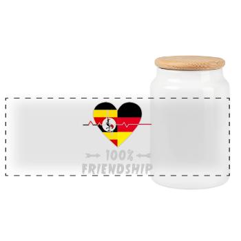 Uganda und Deutschland 100% Freundschaft - Panorama Keksdose mit Holzdeckel - Weiß - Vorne
