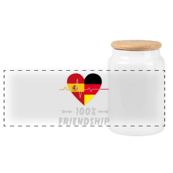 Spanien und Deutschland 100% Freundschaft - Panorama Keksdose mit Holzdeckel - Weiß - Vorne