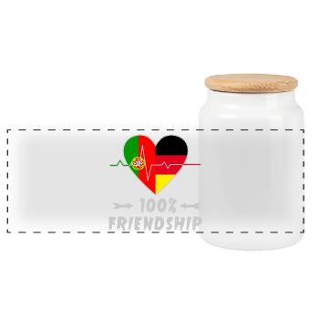 Portugal and Germany 100% friendship - Panoramic Cookie Jar with Wooden Lid - white - Front