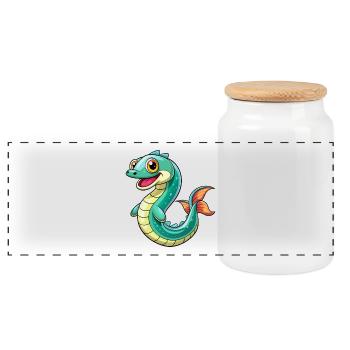 Eel Cute Cartoon Character Kawaii Clipart - Panoramic Cookie Jar with Wooden Lid - white - Front