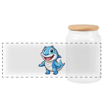 requin mignon personnage de dessin animé Kawaii Clipart - Boîte à biscuits avec couvercle en bois - blanc - Devant