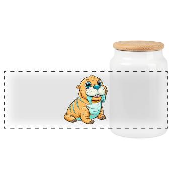 Walross Niedliche Zeichentrickfigur Kawaii Clipart - Panorama Keksdose mit Holzdeckel - Weiß - Vorne
