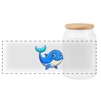 baleine bleue Mignon Personnage de dessin animé Kawaii Clipart - Boîte à biscuits avec couvercle en bois - blanc - Devant