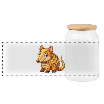 Armadillo Cute Cartoon Character Kawaii Clipart - Panoramic Cookie Jar with Wooden Lid - white - Front