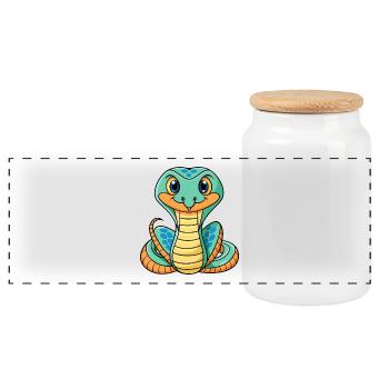 Kobra Niedliche Zeichentrickfigur Kawaii Clipart - Panorama Keksdose mit Holzdeckel - Weiß - Vorne