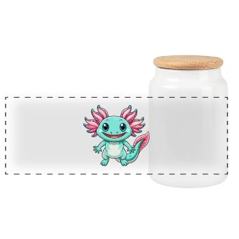 Axolotl Niedliche Zeichentrickfigur Kawaii Clipart - Panorama Keksdose mit Holzdeckel - Weiß - Vorne