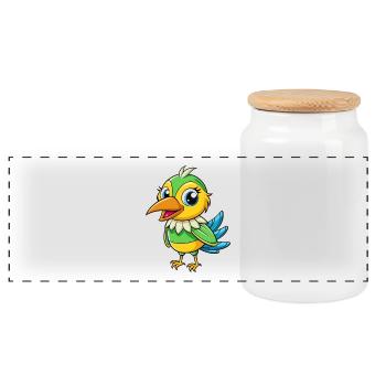 Bee Eater Cute Cartoon Character Kawaii Clipart - Panoramic Cookie Jar with Wooden Lid - white - Front