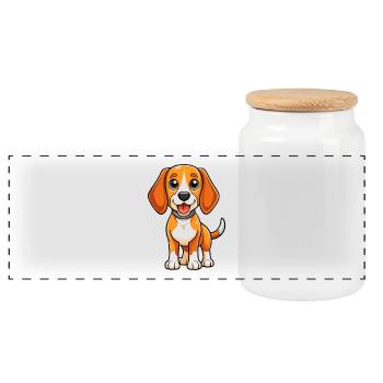 Beagle chien mignon personnage de dessin animé Kawaii Clipart - Boîte à biscuits avec couvercle en bois - blanc - Devant