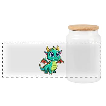 Dragon Cute Cartoon Character Kawaii Clipart - Panoramic Cookie Jar with Wooden Lid - white - Front