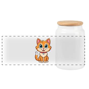 Katze Niedliche Zeichentrickfigur Kawaii Clipart - Panorama Keksdose mit Holzdeckel - Weiß - Vorne