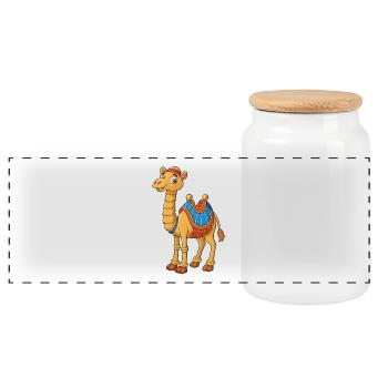 Kamel Niedliche Zeichentrickfigur Kawaii Clipart - Panorama Keksdose mit Holzdeckel - Weiß - Vorne