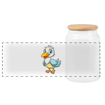 Albatross Cute Cartoon Character Kawaii Clipart - Panoramic Cookie Jar with Wooden Lid - white - Front