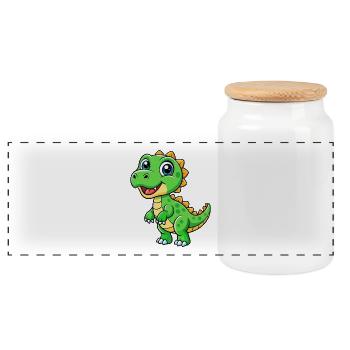 Dinosaur Cute Cartoon Character Kawaii Clipart - Panoramic Cookie Jar with Wooden Lid - white - Front