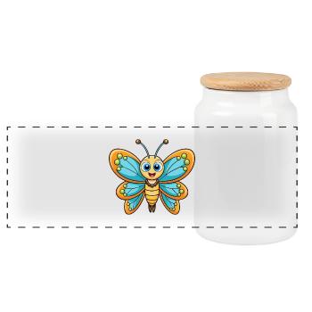 Butterfly Cute Cartoon Character Kawaii Clipart - Panoramic Cookie Jar with Wooden Lid - white - Front