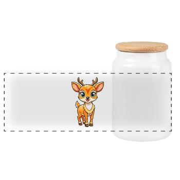 Hirsch Niedliche Zeichentrickfigur Kawaii Clipart - Panorama Keksdose mit Holzdeckel - Weiß - Vorne