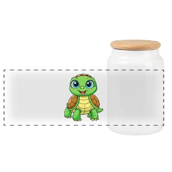 tortue mignon personnage de dessin animé Kawaii Clipart - Boîte à biscuits avec couvercle en bois - blanc - Devant