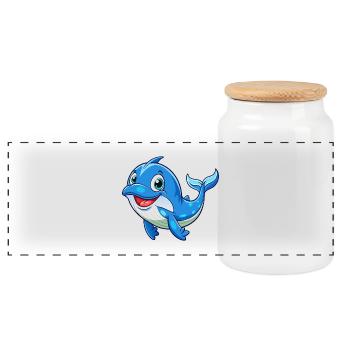 Whale Cute Cartoon Character Kawaii Clipart - Panoramic Cookie Jar with Wooden Lid - white - Front