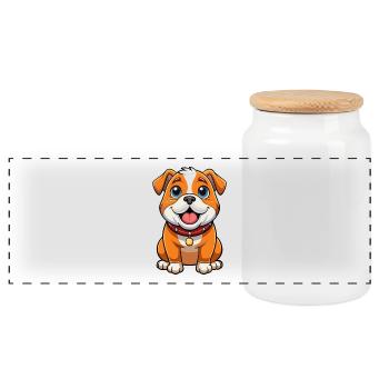 Bulldog Cute Cartoon Character Kawaii Clipart - Panoramic Cookie Jar with Wooden Lid - white - Front