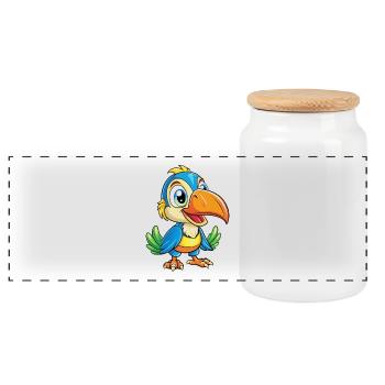 Toucan Cute Cartoon Character Kawaii Clipart - Panoramic Cookie Jar with Wooden Lid - white - Front