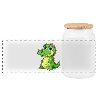 crocodile mignon personnage de dessin animé kawaii clipart - Boîte à biscuits avec couvercle en bois - blanc - Devant