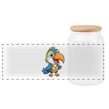 Toucan Cute Cartoon Character Kawaii Clipart - Panoramic Cookie Jar with Wooden Lid - white - Front