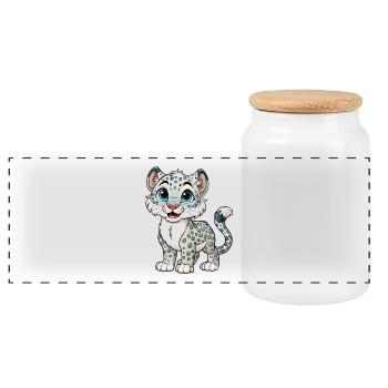 Schneeleopard Cartoon Figur Kawaii Clipart - Panorama Keksdose mit Holzdeckel - Weiß - Vorne