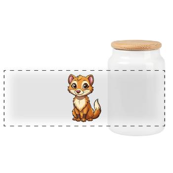 furet mignon personnage de dessin animé Kawaii Clipart - Boîte à biscuits avec couvercle en bois - blanc - Devant